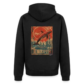 Propaganda Style – Proud Patriotic Dolphin - Unisex Premium Organic Zip Hoodie - black - Back - Nico (187cm)