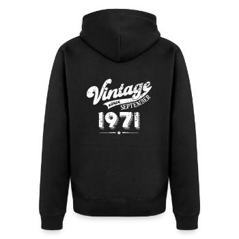Vintage since September 1971 Birthday Gift - Unisex Premium Organic Zip Hoodie - black - Back - Nico (187cm)