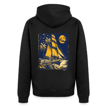 Blau-gelbes Segelschiff - Unisex Premium Bio Zip Hoodie - Schwarz - Hinten - Nico (187cm)
