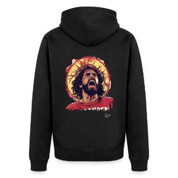 Lustiger wütender Typ mit Dornenkrone - Unisex Premium Bio Zip Hoodie - Schwarz - Hinten - Nico (187cm)
