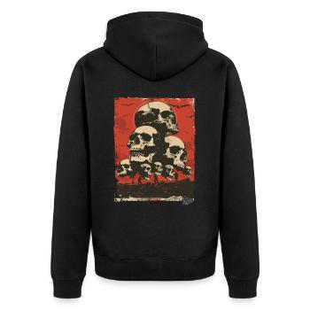 Propaganda Style – A Mountain of Skulls - Unisex Premium Organic Zip Hoodie - black - Back - Nico (187cm)