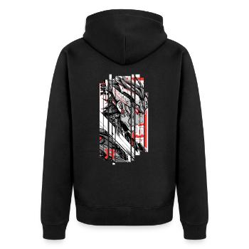 Warrior cyberpunk Géométrique rouge blanc japan - Veste à capuche bio Premium Unisexe - noir - Dos - Nico (187cm)