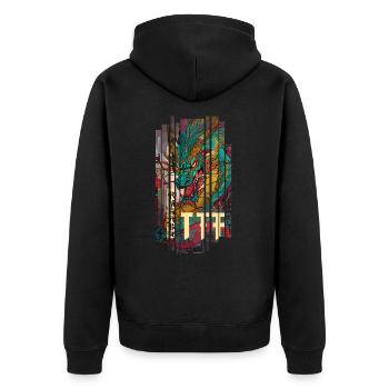 Geometrischer Drache Japan Kanji - Unisex Premium Bio Zip Hoodie - Schwarz - Hinten - Nico (187cm)