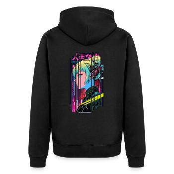 Cyberpunk Woman Geometric Pink Blue Japan - Unisex Premium Organic Zip Hoodie - black - Back - Nico (187cm)