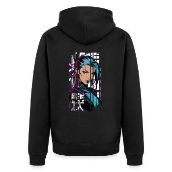 Woman cyberpunk Geometric manga pink blue japan - Unisex Premium Organic Zip Hoodie - black - Back - Nico (187cm)