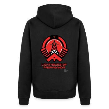 Lighthouse in propaganda style - Unisex Premium Organic Zip Hoodie - black - Back - Nico (187cm)