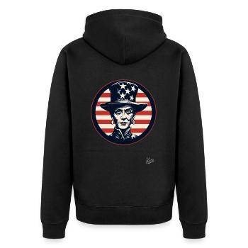 Patriotische ältere Frau mit Hut - Unisex Premium Bio Zip Hoodie - Schwarz - Hinten - Nico (187cm)