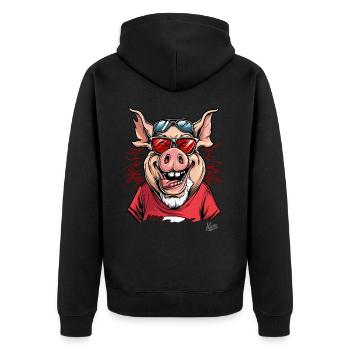 Lustiges sportliches Festival-Schwein - Unisex Premium Bio Zip Hoodie - Schwarz - Hinten - Nico (187cm)