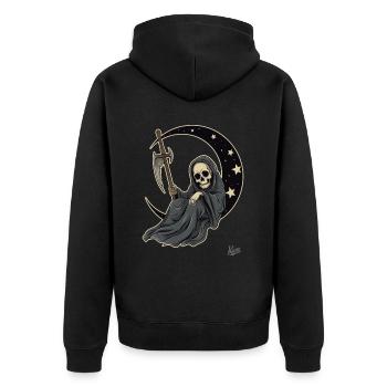 Little cute Grim Reaper sleeping on the moon - Unisex Premium Organic Zip Hoodie - black - Back - Nico (187cm)