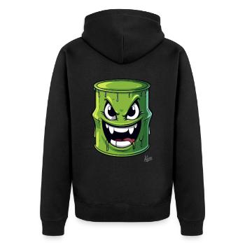 Grünes, böses, giftiges Fass mit Gesicht - Unisex Premium Bio Zip Hoodie - Schwarz - Hinten - Nico (187cm)