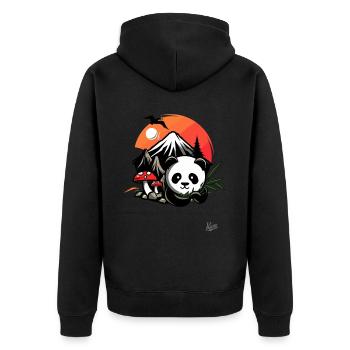 Panda avec des champignons, du bambou et des montagnes dans la nature - Veste à capuche bio Premium Unisexe - noir - Dos - Nico (187cm)