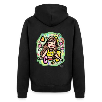 Happy cartoon girl with hearts and stars - Unisex Premium Organic Zip Hoodie - black - Back - Nico (187cm)