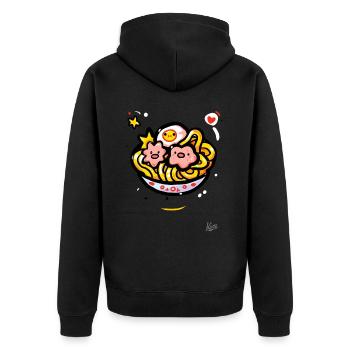 Kawaii Ramen Suppe - Unisex Premium Bio Zip Hoodie - Schwarz - Hinten - Nico (187cm)