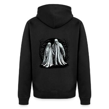 Scary ghost couple haunting - Unisex Premium Organic Zip Hoodie - black - Back - Nico (187cm)