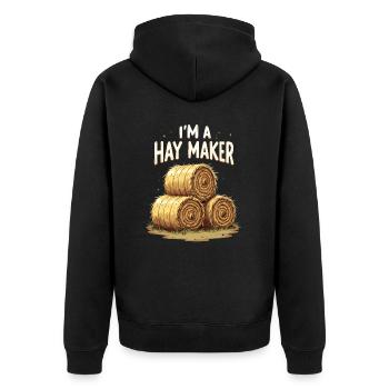 Lustiger Heumacher Bauernhof Lebensstil Heu - Unisex Premium Bio Zip Hoodie - Schwarz - Hinten - Nico (187cm)