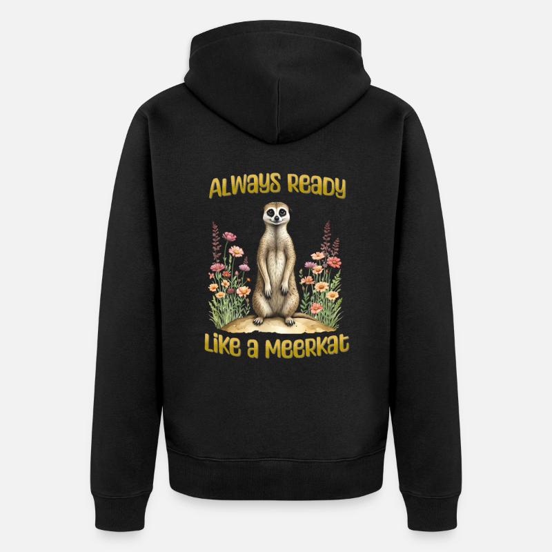Immer bereit wie ein Erdmännchen - Unisex Premium Bio Zip Hoodie - Schwarz