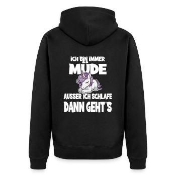 Ich Bin Immer Müde Ausser Ich Schlafe Dann Geht's - Unisex Premium Bio Zip Hoodie - Schwarz - Hinten - Nico (187cm)