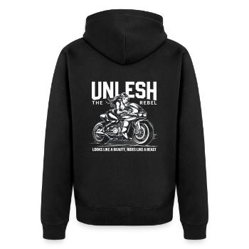 Looks Like A Beauty Rides Like A Beast - Unisex Premium Bio Zip Hoodie - Schwarz - Hinten - Nico (187cm)