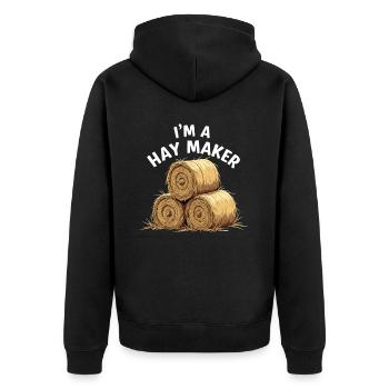 Lustiger Heumacher Bauernhof Lebensstil Heu - Unisex Premium Bio Zip Hoodie - Schwarz - Hinten - Nico (187cm)