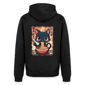 Cat, Ramen, Japanese Noodles, Funny Kawaii - Unisex Premium Organic Zip Hoodie - black - Back - Nico (187cm)
