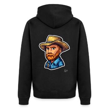 Van Funny Gogh: Pixel Painter Vincent with Hat - Unisex Premium Organic Zip Hoodie - black - Back - Nico (187cm)