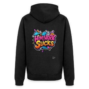 Hausaufgaben nerven! Schule auch! - Unisex Premium Bio Zip Hoodie - Schwarz - Hinten - Nico (187cm)