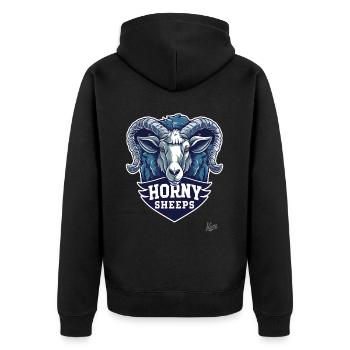 geiles Horn Schafe Parodie Sport Maskottchen - Unisex Premium Bio Zip Hoodie - Schwarz - Hinten - Nico (187cm)