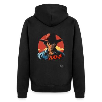 Bob de cow-boy gringo japonais : l’Orient rencontre l’Occident - Veste à capuche bio Premium Unisexe - noir - Dos - Nico (187cm)