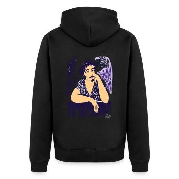 Vintage Man at the Table – Contemporary Art - Unisex Premium Organic Zip Hoodie - black - Back - Nico (187cm)