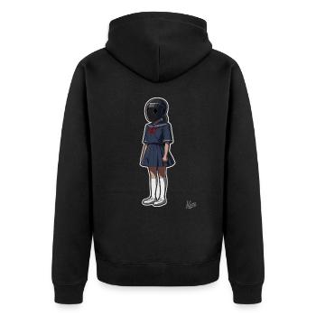 Écolière avec casque - Veste à capuche bio Premium Unisexe - noir - Dos - Nico (187cm)