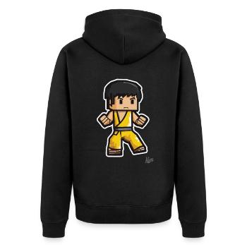 Yellow Tracksuit: Pixel Kung Fu Lee - Unisex Premium Organic Zip Hoodie - black - Back - Nico (187cm)