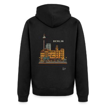 Pixel Berlin - Unisex Premium Bio Zip Hoodie - Schwarz - Hinten - Nico (187cm)