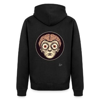 Portrait effrayant avec de grands yeux et un cerveau - Veste à capuche bio Premium Unisexe - noir - Dos - Nico (187cm)