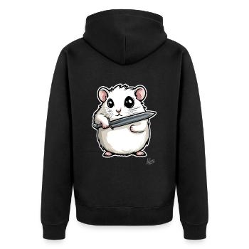 Lustiger Hamster mit Messer - Unisex Premium Bio Zip Hoodie - Schwarz - Hinten - Nico (187cm)