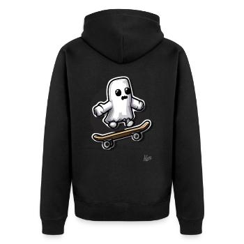 Funny Skateboard Ghost - Unisex Premium Organic Zip Hoodie - black - Back - Nico (187cm)