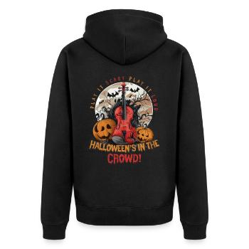 Halloween-Harmonie: Violine und Kürbiszauber - Unisex Premium Bio Zip Hoodie - Schwarz - Hinten - Nico (187cm)