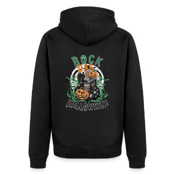 Rock das Halloween, Gitarre und Kürbis - Unisex Premium Bio Zip Hoodie - Schwarz - Hinten - Nico (187cm)