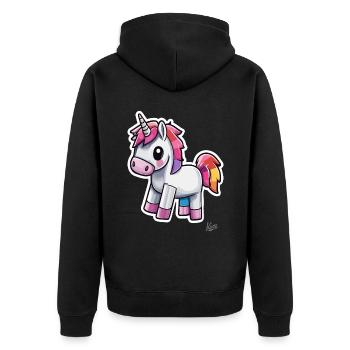 Funny and cute pixel unicorn rainbow - Unisex Premium Organic Zip Hoodie - black - Back - Nico (187cm)