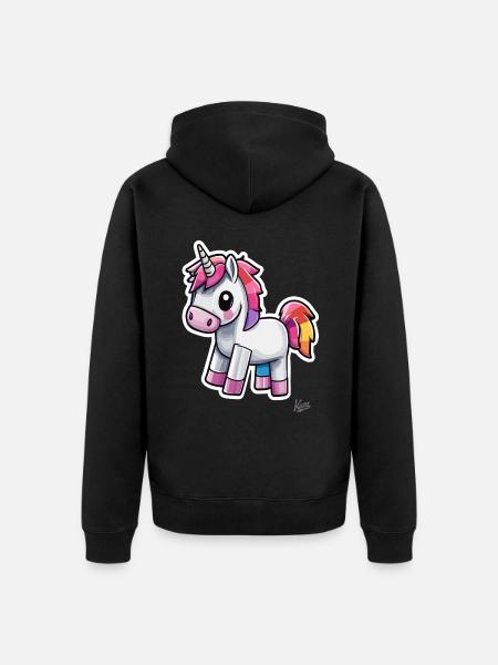 drôle et mignon pixel licorne arc-en-ciel - Veste à capuche bio Premium Unisexe - noir