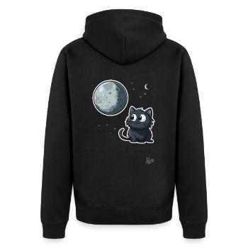 Süße Katze unter Mond und Sternen - Unisex Premium Bio Zip Hoodie - Schwarz - Hinten - Nico (187cm)