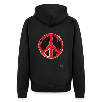 Peace in Danger: Dripping Peace Sign - Unisex Premium Organic Zip Hoodie - black - Back - Nico (187cm)