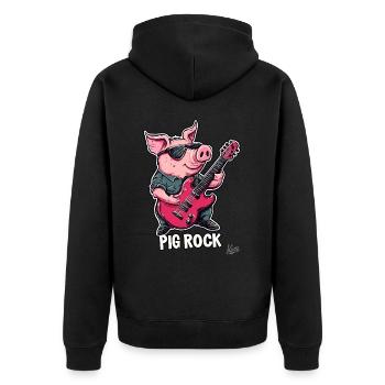 Gitarre spielendes Rock Schwein - Unisex Premium Bio Zip Hoodie - Schwarz - Hinten - Nico (187cm)