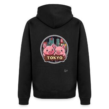 Cochons super mignons de Tokyo - Veste à capuche bio Premium Unisexe - noir - Dos - Nico (187cm)