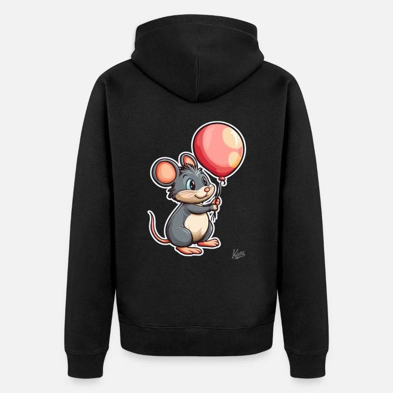 Souris mignonne avec ballon - Veste à capuche bio Premium Unisexe - noir