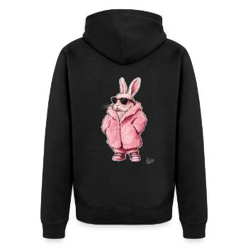 Super cool pink fur coat with bunny in it - Unisex Premium Organic Zip Hoodie - black - Back - Nico (187cm)