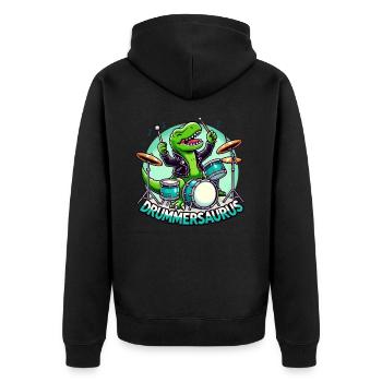 Schlagzeuger, Schlagzeug, Drummer, Drummersaurus - Unisex Premium Bio Zip Hoodie - Schwarz - Hinten - Nico (187cm)