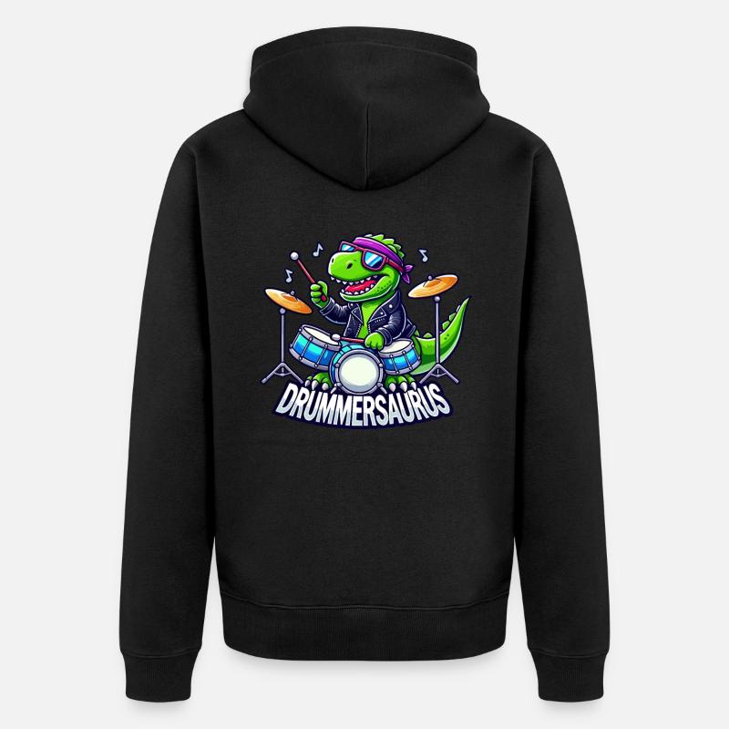 Schlagzeuger, Schlagzeug, Batteur, Drummersaurus - Veste à capuche bio Premium Unisexe - noir