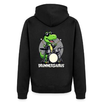 Schlagzeuger, Schlagzeug, Drummer, Drummersaurus - Unisex Premium Bio Zip Hoodie - Schwarz - Hinten - Nico (187cm)