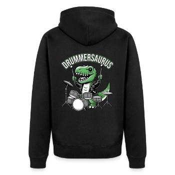 Schlagzeuger, Schlagzeug, Drummer, Drummersaurus - Unisex Premium Bio Zip Hoodie - Schwarz - Hinten - Nico (187cm)