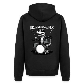 Schlagzeuger, Schlagzeug, Drummer, Drummersaurus - Unisex Premium Bio Zip Hoodie - Schwarz - Hinten - Nico (187cm)